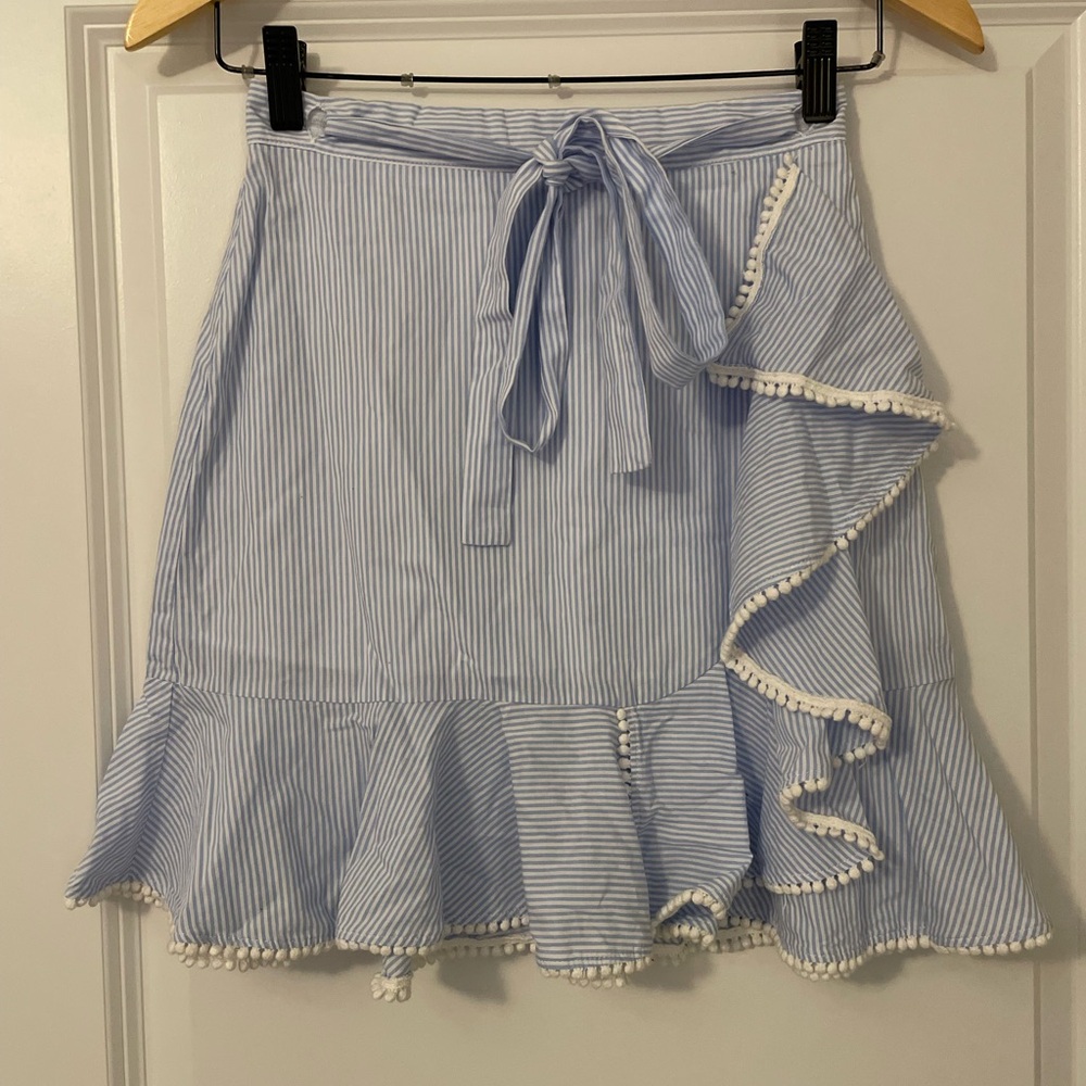 Aqua Blue Striped Skirt with Ruffle Detail